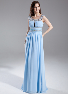 Robe de Bal de Promo Ligne-A/Princesse Col rond Longeur au sol mousseline de soie Organza Robe de Bal de Promo avec Ondulé Brodé (018015825)