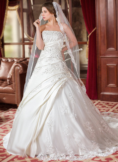 Robe de Mariée Ligne-A/Princesse Sans bretelles Traine courte Satin Tulle Robes de Mariée avec Ondulé Dentelle Perlé (002000616) Robe de Mariée Ligne-A/Princesse Sans bretelles Traine courte Satin Tulle Robes de Mariée avec Ondulé Dentelle Perlé (002000616)