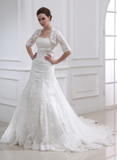 Robe de Mariée Empire Sans bretelles Traîne Chapelle Satin Tulle Robe de Mariée avec Dentelle Perlé (002011990) Robe de Mariée Empire Sans bretelles Traîne Chapelle Satin Tulle Robe de Mariée avec Dentelle Perlé (002011990)