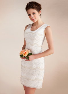 Robe de Mariée Coupe droite Col rond Court/Mini Mousseline Robe de Mariée avec Dentelle Perlé (002012815) Robe de Mariée Coupe droite Col rond Court/Mini Mousseline Robe de Mariée avec Dentelle Perlé (002012815)