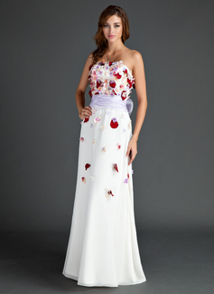 Robe de Bal de Promo Gaine Sans bretelles Longeur au sol Mousseline Robe de Bal de Promo avec Bretelle Brodé Fleurs (018015562)