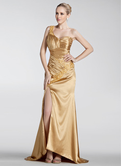 Robe de Bal de Promo Gaine Une epaule Traine longue Charmeuse Robe de Bal de Promo avec Ondulé Brodé Appliques (018002496) Robe de Bal de Promo Gaine Une epaule Traine longue Charmeuse Robe de Bal de Promo avec Ondulé Brodé Appliques (018002496)