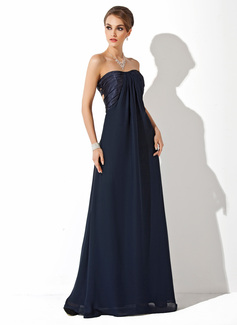 Robe de Bal de Promo Empire Cœur Longeur au sol Mousseline Charmeuse Robe de Bal de Promo avec Ondulé Brodé (018002763)