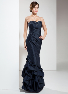 Robe de Bal de Promo Empire Cœur Longeur au sol Taffetas Robe de Bal de Promo avec Ondulé Brodé Pailleté (018004833)