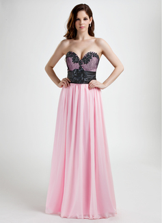 Robe de Bal de Promo Empire Cœur Longeur au sol Mousseline Charmeuse Robe de Bal de Promo avec Dentelle Sash Fleurs (018015862)
