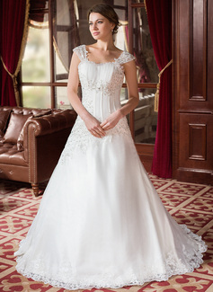 Robe de Mariée Ligne-A/Princesse Encolure carrée Traine courte Satin Tulle Robes de Mariée avec Ondulé Dentelle Perlé (002000152) Robe de Mariée Ligne-A/Princesse Encolure carrée Traine courte Satin Tulle Robes de Mariée avec Ondulé Dentelle Perlé (002000152)