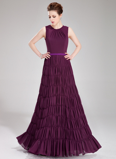 Avondjurken A-Lijn/Prinses Ronde Hals Vloerlengte Chiffon Satijnzijde Avondjurken met Ceintuur (017019754) Avondjurken A-Lijn/Prinses Ronde Hals Vloerlengte Chiffon Satijnzijde Avondjurken met Ceintuur (017019754)