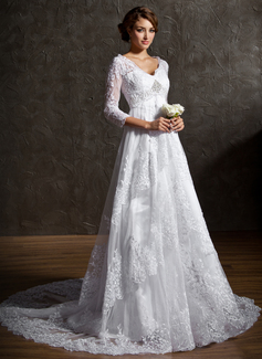 Robe de Mariée Ligne-A/Princesse Col V Traine courte Satin Dentelle Robe de Mariée avec Dentelle Perlé Pailleté (002004758) Robe de Mariée Ligne-A/Princesse Col V Traine courte Satin Dentelle Robe de Mariée avec Dentelle Perlé Pailleté (002004758)