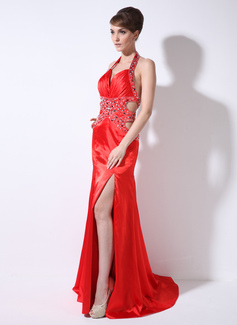 Robe de Bal de Promo Gaine Cœur Traîne Watteau Charmeuse Robe de Bal de Promo avec Ondulé Brodé (018005255)