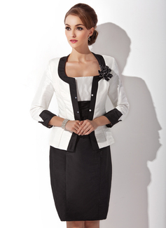 Formal Dresses Sheath Square Neckline Knee-Length Taffeta Mother of the Bride Dress With Ruffle (008006143) Formal Dresses Sheath Square Neckline Knee-Length Taffeta Mother of the Bride Dress With Ruffle (008006143)