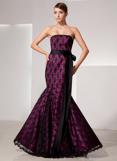 Avondjurken Zeemeermin Strapless Vloerlengte Satijnzijde Lace Avondjurk (017014463)
