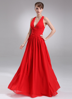 Avondjurken A-Lijn/Prinses V-nek Vloerlengte Chiffon Avondjurk met Roes (017022544) Avondjurken A-Lijn/Prinses V-nek Vloerlengte Chiffon Avondjurk met Roes (017022544)