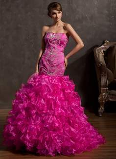 Robe de Bal de Promo Sirene Cœur Traine longue Organza Satin Robe de Bal de Promo avec Brodé (018014929) Robe de Bal de Promo Sirene Cœur Traine longue Organza Satin Robe de Bal de Promo avec Brodé (018014929)