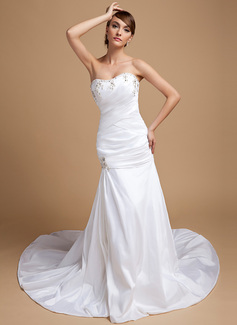Robe de Mariée Coupe droite Cœur Traine courte Taffetas Robe de Mariée avec Ondulé Dentelle Perlé (002014721)