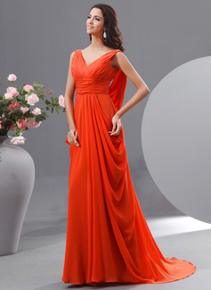 Avondjurken A-Lijn/Prinses V-nek Korte Sleep Chiffon Avondjurk met Roes (017022726) Avondjurken A-Lijn/Prinses V-nek Korte Sleep Chiffon Avondjurk met Roes (017022726)