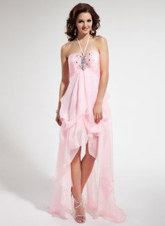 Robe de Bal de Promo Empire Bretelles autour du cou Assymetrique Mousseline Robe de Bal de Promo avec Ondulé Perles (018008272) Robe de Bal de Promo Empire Bretelles autour du cou Assymetrique Mousseline Robe de Bal de Promo avec Ondulé Perles (018008272)