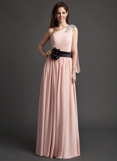 Avondjurken A-Lijn/Prinses Een-Schouder Vloerlengte Chiffon Satijnzijde Avondjurk met Roes Sash Bloem(En) Pailletten (008015955) Avondjurken A-Lijn/Prinses Een-Schouder Vloerlengte Chiffon Satijnzijde Avondjurk met Roes Sash Bloem(En) Pailletten (008015955)