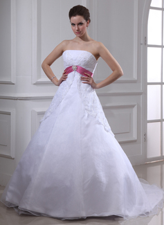 Robe de Mariée Empire Sans bretelles Traîne Chapelle Organza Satin Dentelle Robe de Mariée avec Echarpes Broche florale en cristal (002000129) Robe de Mariée Empire Sans bretelles Traîne Chapelle Organza Satin Dentelle Robe de Mariée avec Echarpes Broche florale en cristal (002000129)