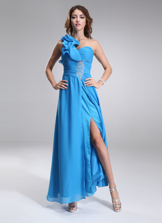 Robe de Bal de Promo Ligne-A/Princesse Une epaule Longeur au sol Mousseline Robe de Bal de Promo avec Ondulé Brodé (018004809)