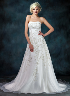 Robe de Mariée Ligne-A/Princesse Sans bretelles Traîne Chapelle Organza Satin Robe de Mariée avec Broderie Perlé Sequins (002000245) Robe de Mariée Ligne-A/Princesse Sans bretelles Traîne Chapelle Organza Satin Robe de Mariée avec Broderie Perlé Sequins (002000245)