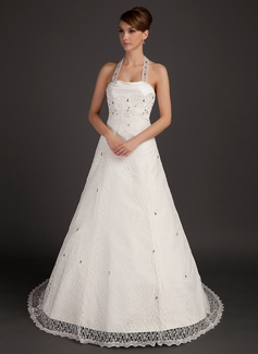 Robe de Mariée Ligne-A/Princesse Bretelles autour du cou Traine courte Satin Dentelle Robe de Mariée avec Ondulé Perlé (002015493) Robe de Mariée Ligne-A/Princesse Bretelles autour du cou Traine courte Satin Dentelle Robe de Mariée avec Ondulé Perlé (002015493)