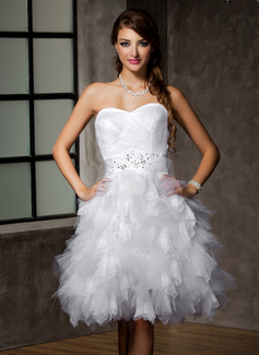 Robe de Mariée Ligne-A/Princesse Cœur Mi-longues Satin Tulle Dentelle Robe de Mariée avec Ondulé Echarpes Perlé Pailleté (002012778) Robe de Mariée Ligne-A/Princesse Cœur Mi-longues Satin Tulle Dentelle Robe de Mariée avec Ondulé Echarpes Perlé Pailleté (002012778)