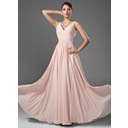 A-Linie/Princess-Linie V-Ausschnitt Bodenlang Chiffon Ballkleid mit Rüschen (018005068)