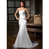 Coupe droite Sans bretelles Traine courte Satin Robe de Mariée avec Ondulé (002001683)