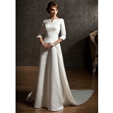 Ligne-A/Princesse Hors épaule Traîne Watteau Satin Robe de Mariée (002004779)