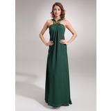 Nauwaansluitend V-nek Vloerlengte Chiffon Avondjurken met Roes Kraal (017002609)
