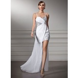 Gaine Cœur Assymetrique Mousseline Robe de Bal de Promo avec Ondulé Brodé (018022506)
