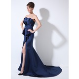 Sirene Col roulé Traine courte Satin Robe de Soirée avec Ondulé (008006320)