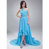 Ligne-A/Princesse Une epaule Assymetrique Mousseline Robe de Bal de Promo avec Ondulé Brodé (018021109)