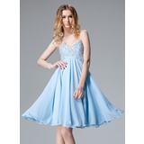Keizer Sweetheart Knielengte Chiffon Schoolgala Jurk met Kraal Lovertjes (022004621)