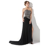 Nauwaansluitend Scallop Neck Korte Sleep Chiffon Avondjurken met Kraal (017005818)