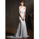 Sirene Col rond Traine courte Mousseline Robe de Mariée avec Ondulé Perlé (002011618)