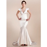 Sirene Col V Assymetrique Charmeuse Robe de Mariée (002012161)