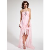 Empire Bretelles autour du cou Assymetrique Mousseline Robe de Bal de Promo avec Ondulé Perles (018008272)
