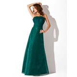A-Lijn/Prinses Scallop Neck Vloerlengte Organza Bruidsmeisjes Jurk met Roes (007001833)