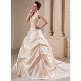 bal Bretelles autour du cou Traîne Cathedral Satin Robe de Mariée avec Broderie Perlé (002000678)