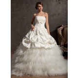 bal Col roulé Traîne Chapelle Satin Tulle Robe de Mariée avec Perlé Fleurs (002014861)