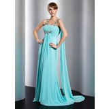 Keizer Vierkant Neklijn Watteau Sleep Chiffon Avondjurk met Roes Kraal (017014806)