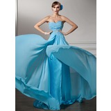 Ligne-A/Princesse Cœur Traine courte Mousseline Robe de Soirée avec Ondulé Brodé Pailleté (017005596)