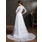 Ligne-A/Princesse Col V Traine courte Satin Dentelle Robe de Mariée avec Dentelle Perlé Pailleté (002004758)