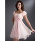 A-Lijn/Prinses Vierkante Halslijn Kort/Mini Chiffon Satijn Schoolgala Jurken met Roes Kraal (022021033)
