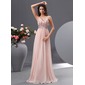 Ligne-A/Princesse Col V Longeur au sol mousseline de soie Robe de Bal de Promo avec Ondulé Brodé Pailleté (018022729)