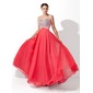 Ligne-A/Princesse Cœur Longeur au sol Tulle Charmeuse Robe de Bal de Promo avec Brodé (018004812)