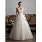 bal Cœur Longeur au sol Satin Tulle Robe de Mariée avec Ondulé Echarpes Perlé Appliques Fleurs (002013803)