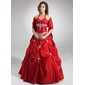 bal Col V Longeur au sol Taffetas Robe de Quinceanera avec Ondulé Dentelle Perles Sequins (021004554)