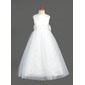 A-Line/Princess Scoop Neck Ankle-Length Organza Satin Tulle Flower Girl Dress With Beading (010005883)